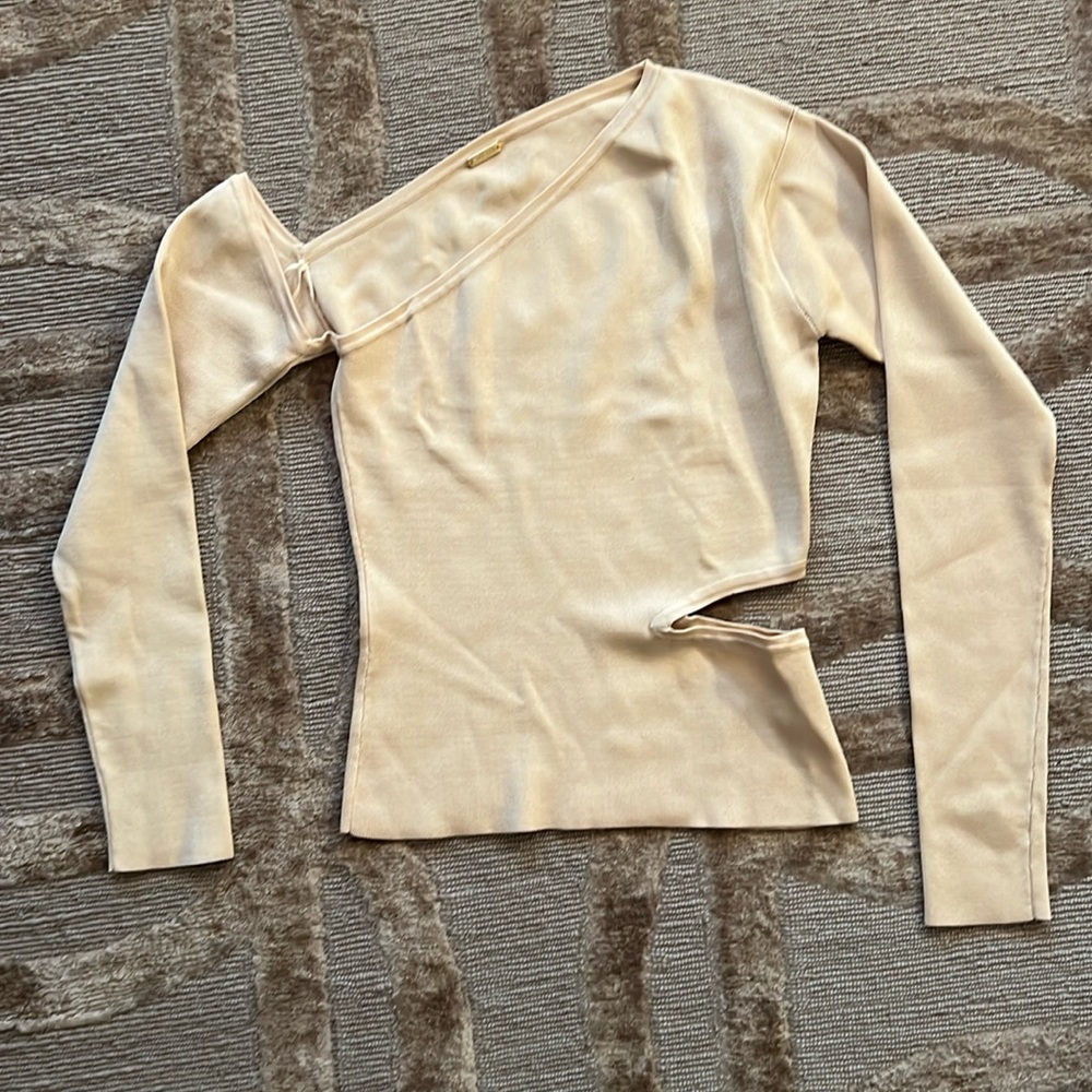 NWOT Cult Gaia Teri one shoulder knit top beige/sand